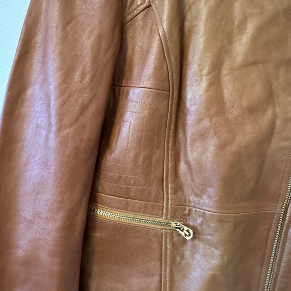 True Religion 100% Leather Moto Jacket in Cognac | Size Medium - Picture 6 of 13